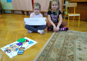 Dzieci układają roboty z klocków, patyczków, kamyczków itp.