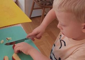 Dzieci obierają i kroją owoce