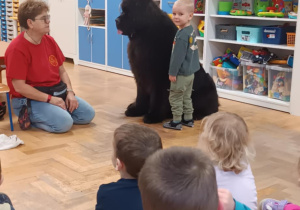 Dziecko głaszcze psa