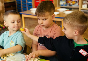Przedszkolaki bawią się w paleontologów