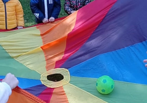 Zabawy z chustą animacyjną w ogrodzie.