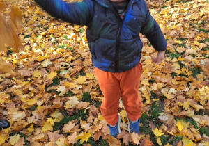dzieci rzucają liśćmi