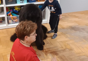 Dziecko głaszcze psa