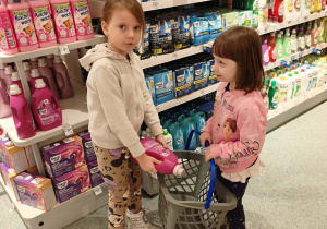 dzieci wkładają rzeczy do koszyka