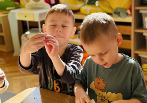 Przedszkolaki bawią się w paleontologów