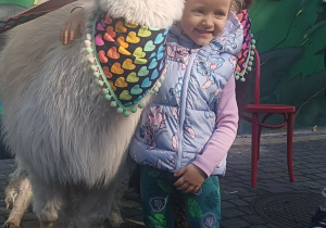Dziecko przytula alpakę