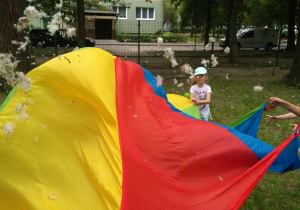 Zabawy z chustą animacyjną i topolowymi nasionkami