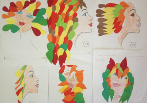 Prace dzieci przedstawiające głowę z jesienną fryzura